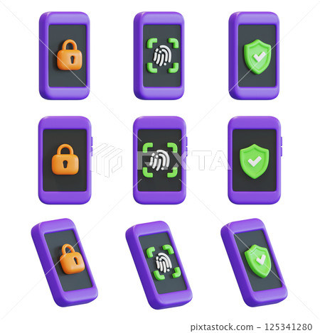 3D graphic mobile phone icons related to internet security 125341280