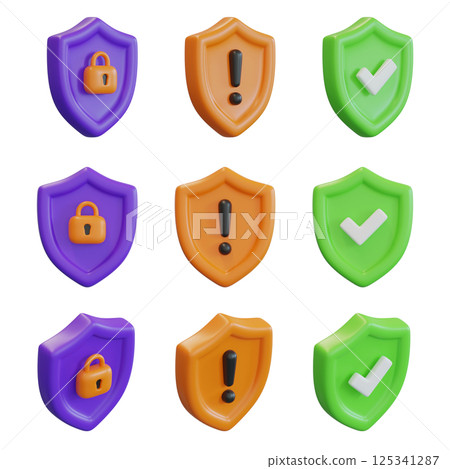3D graphic shield icons related to internet security 125341287