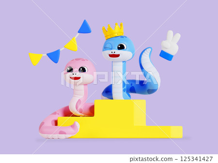 Snake character popping out of a gift box Snake character popping out of a gift box 125341427