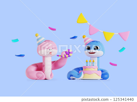 A snake character wearing a crown and shooting a money gun in front of a bundle of money. 125341440