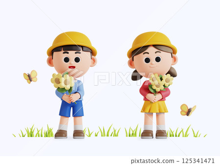 Dad and daughter wearing aprons and holding baking tools 125341471