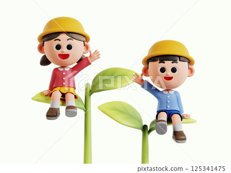 Cute children holding flower pots 125341475