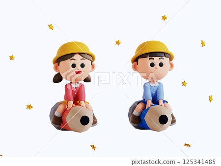 Cute children holding a bunch of flowers 125341485