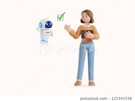 A speech bubble and a Wi-Fi sign are floating above the artificial intelligence. 125341556