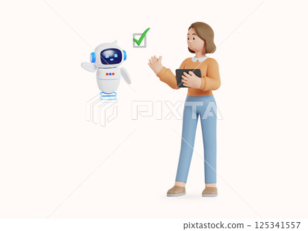 A speech bubble and a Wi-Fi sign are floating above the artificial intelligence. A speech bubble and a Wi-Fi sign are floating above the artificial intelligence. 125341557