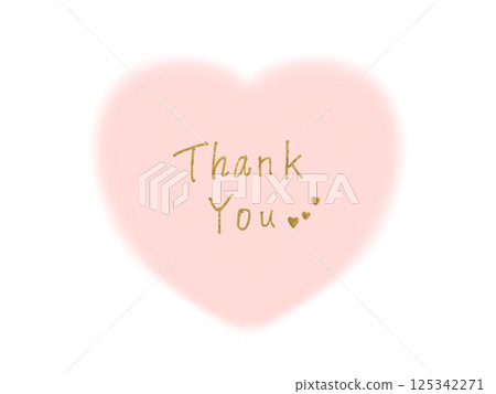 Watercolor light pink soft heart and gold lettering "thank you" 125342271