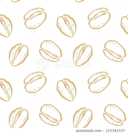 Yellow cowrie shell pattern on white background in hand drawn style for summer ocean packaging and coastal decor 125342337