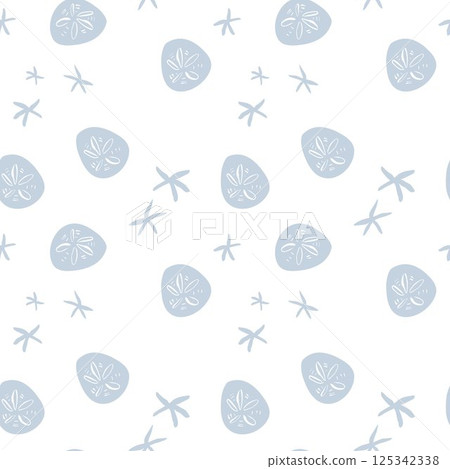 Coastal sand dollar and sea stars pattern in light blue Coastal sand dollar and sea stars pattern in light blue 125342338