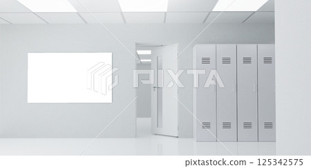 Contemporary Healthcare Room with Blank Wall and Lockers, 3D render illustration Contemporary Healthcare Room with Blank Wall and Lockers, 3D render illustration 125342575