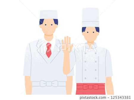 與食品相關的工作。糕點師和廚師的向量插圖。 125343381