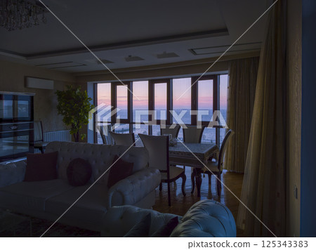 Baku, Azerbaijan - View of the Caspian Sea at dawn from a seaside room / Baku, Azerbaijan Baku, Azerbaijan - View of the Caspian Sea at dawn from a seaside room / Baku, Azerbaijan 125343383