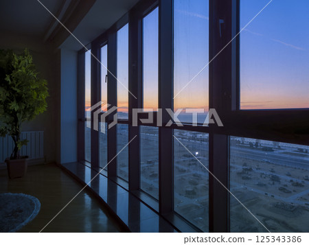 Baku at dawn as seen from an apartment along the Caspian Sea, Azerbaijan Baku at dawn as seen from an apartment along the Caspian Sea, Azerbaijan 125343386