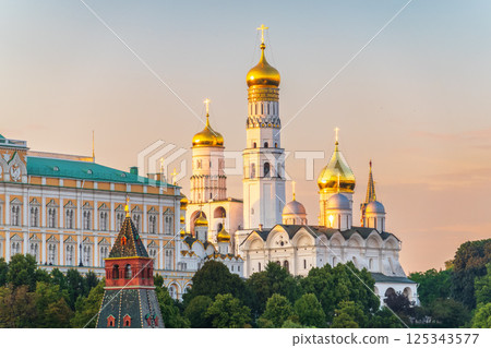 Grand Kremlin Palace. Ivan the Great Bell Tower on a summer day. Attractions of Russia. Panorama of Moscow. The capital of Russia on a summer day. Grand Kremlin Palace. Ivan the Great Bell Tower on a summer day. Attractions of Russia. Panorama of Moscow. The capital of Russia on a summer day. 125343577