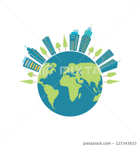 Earth illustration with buildings Earth illustration with buildings 125343653