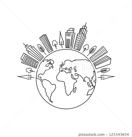 Earth illustration with buildings 125343654
