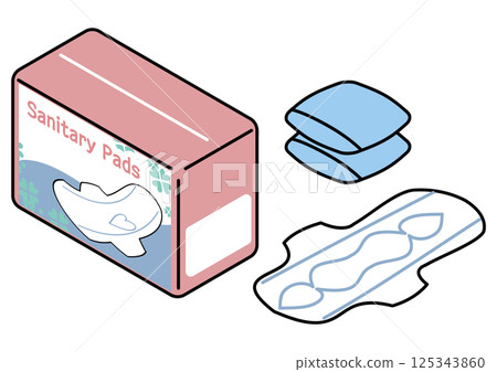 Isometric set of sanitary pads and boxes 125343860