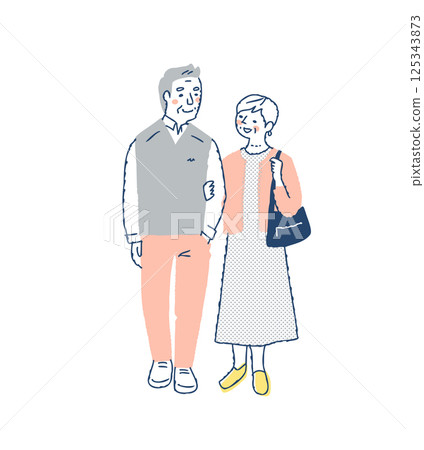 Smiling senior couple walking side by side 125343873