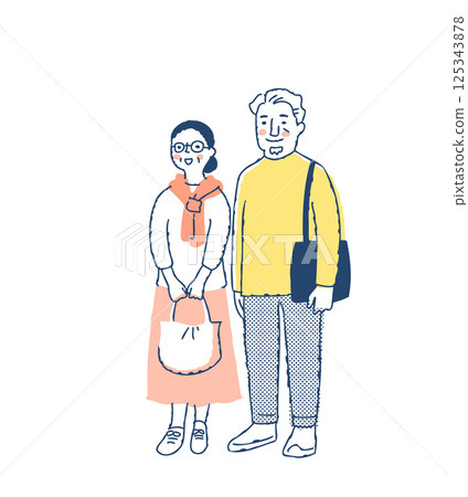 Smiling senior couple walking side by side 125343878