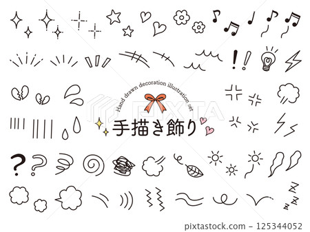 一組表達情感的飾品手繪插圖_線條描 125344052