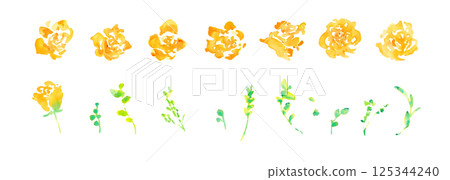 水彩畫。帶有水彩畫風格的黃玫瑰插圖。父親節黃玫瑰框架。 水彩畫。帶有水彩畫風格的黃玫瑰插圖。父親節黃玫瑰框架。 125344240