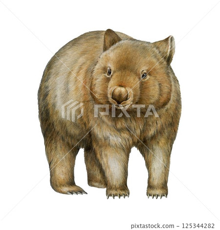 Wombat animal watercolor illustration. Hand drawn vintage style Australia native wildlife mammal. Cute single wombat isolated on white background 125344282