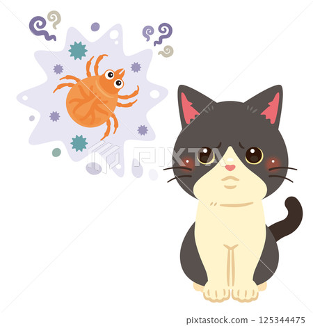 一隻思考的貓的插圖 一隻思考的貓的插圖 125344475