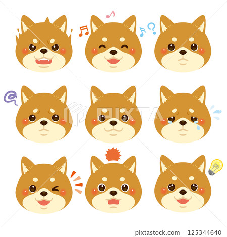 Shiba Inu illustration set - facial expressions only 125344640