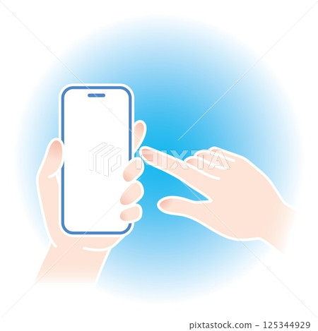 操作智慧型手機的手_藍色_左手垂直握持_用右手食指操作 操作智慧型手機的手_藍色_左手垂直握持_用右手食指操作 125344929
