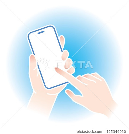 操作智慧型手機的手_藍色_用左手垂直握住_用右手手指操作 操作智慧型手機的手_藍色_用左手垂直握住_用右手手指操作 125344930