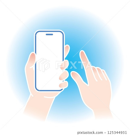 Hands operating a smartphone_Blue_Hold vertically with left hand_Operate with right index finger 125344931