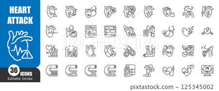 Heart attack . Myocardial infarction . Medical outline icon . Editable stroke . Vector . Heart attack . Myocardial infarction . Medical outline icon . Editable stroke . Vector . 125345002