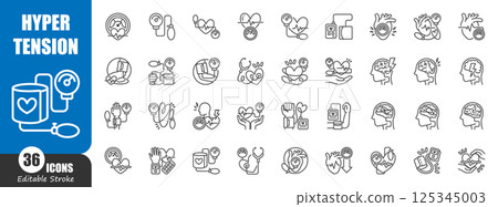 Hypertension . Medical outline icon . Editable stroke . Vector . 125345003