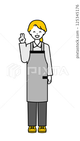 Full body pose_simple restaurant waitress woman 04 125345176