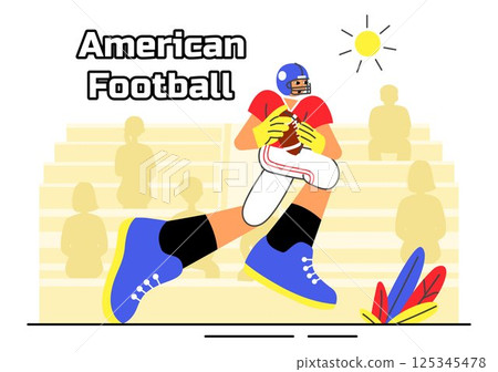 American Football Vector Illustration featuring Athletes Holding the Ball During a Match in a Stadium in a Flat Style Cartoon Background American Football Vector Illustration featuring Athletes Holding the Ball During a Match in a Stadium in a Flat Style Cartoon Background 125345478