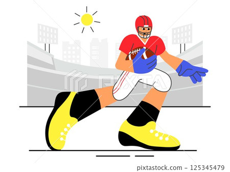 American Football Vector Illustration featuring Athletes Holding the Ball During a Match in a Stadium in a Flat Style Cartoon Background 125345479