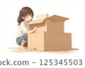 密封紙板箱的女孩 125345503