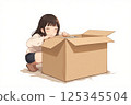 密封紙板箱的女孩 125345504