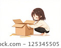 密封紙板箱的女孩 125345505