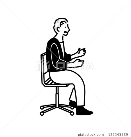 一名男子坐在椅子上的插圖 125345589