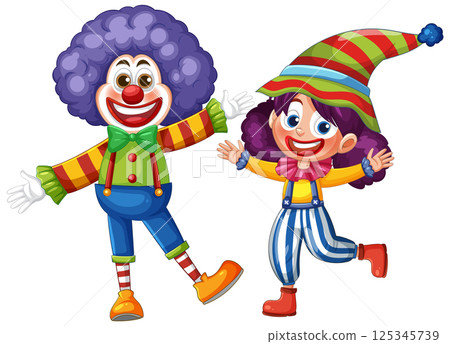 Colorful Clown Duo in Playful Vector Style 125345739