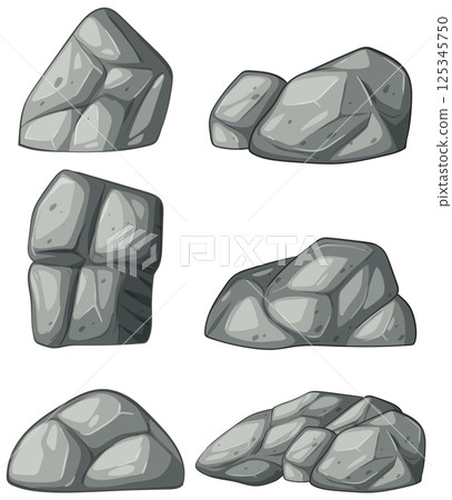 Stylized Rock Vector Illustration Set 125345750