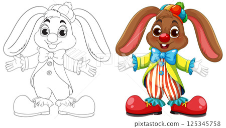 Colorful Cartoon Clown Bunny Illustration 125345758