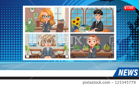 Virtual Newsroom Team Illustration 125345779