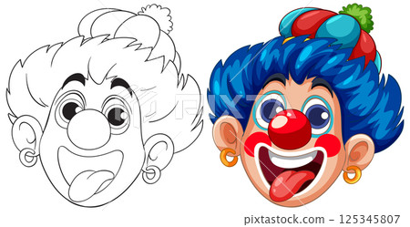 Colorful Clown Vector Illustration with Outline Version 125345807