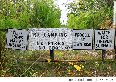 warning signs in the park area in the forest warning signs in the park area in the forest 125346096