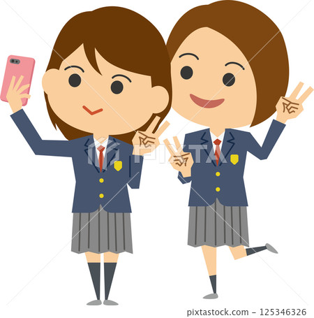 一名高中女生用智慧型手機自拍的插圖 125346326