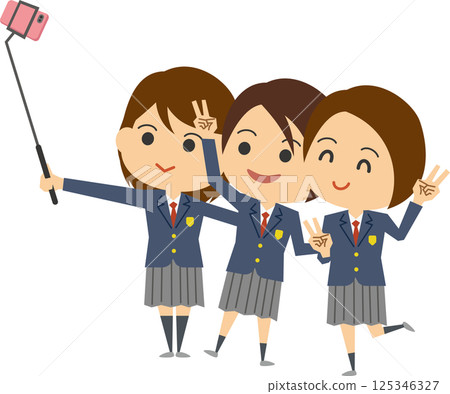 Illustration of a high school girl taking a selfie with her smartphone 125346327