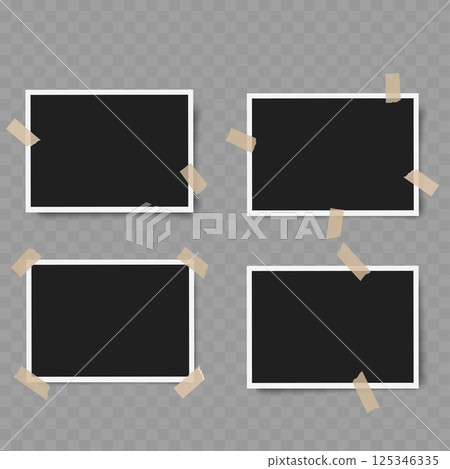 Four Square Photo Frames with Black Background and Tape - Vector 125346335