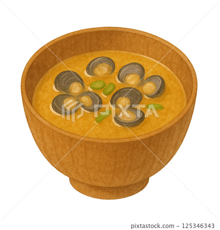 蛤蜊味噌湯（蛤蜊湯、味噌湯）的水彩插圖 125346343