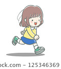 一個女孩高興地揮舞著雙手奔跑 125346369